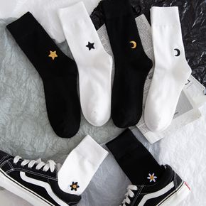 Flower Stars Moon Print Socks Cotton Comfortable And Breathable Socks
